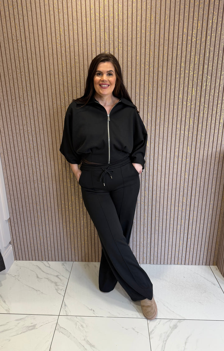 Orla Black Zip Jacket &amp; Trousers Lounge Set/Co-ord