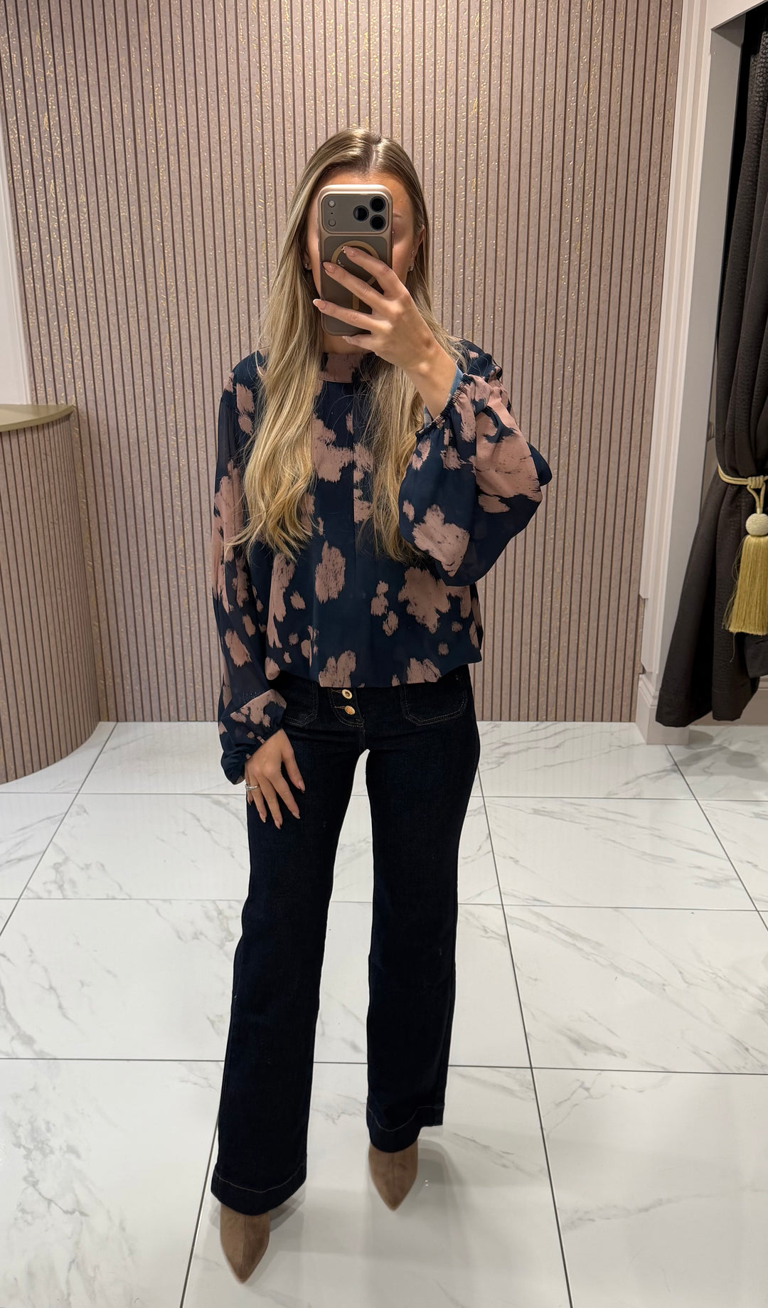 Tori Navy Abstract Floral Print Blouse/Top