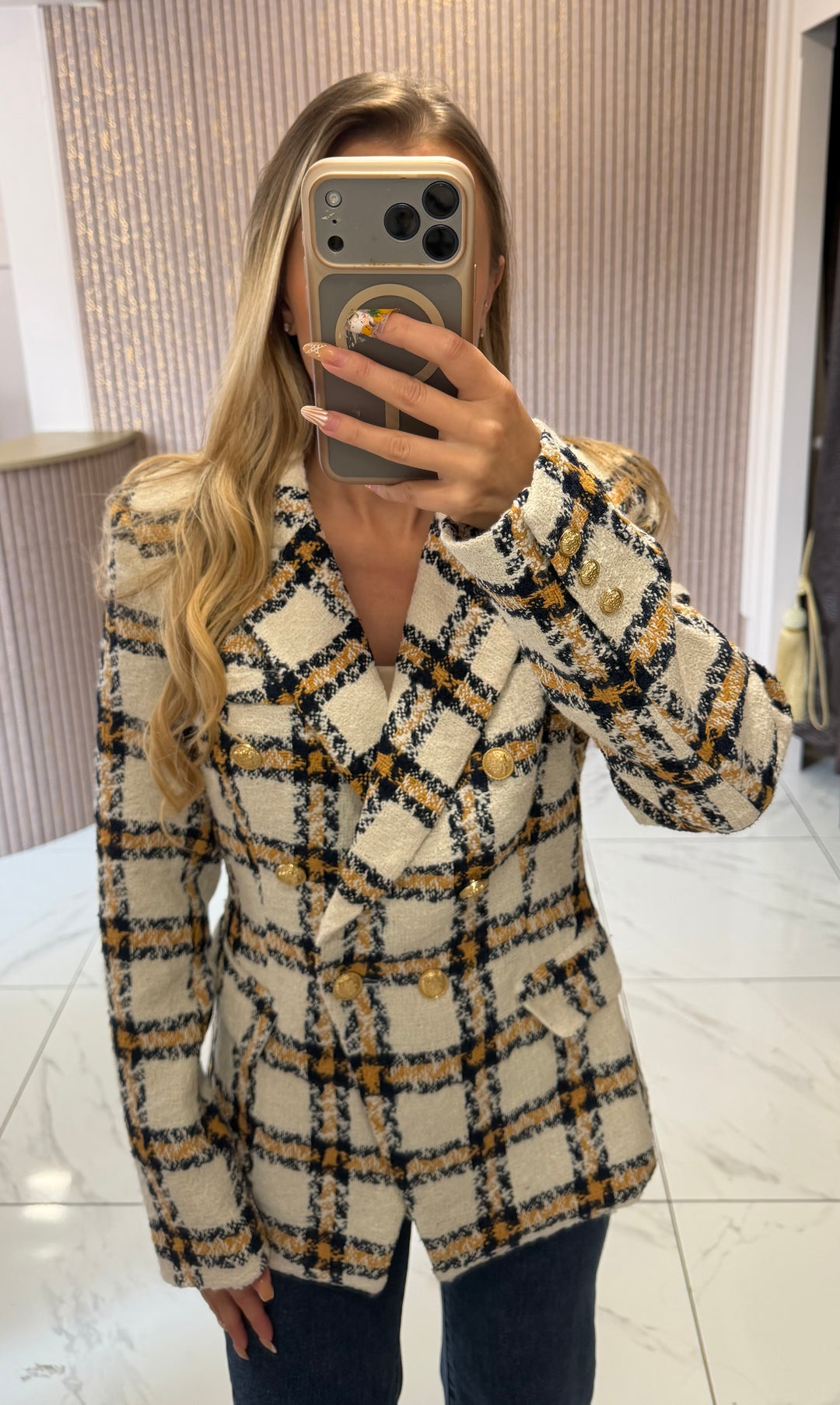 Grace Camel Blazer With Gold Buttons