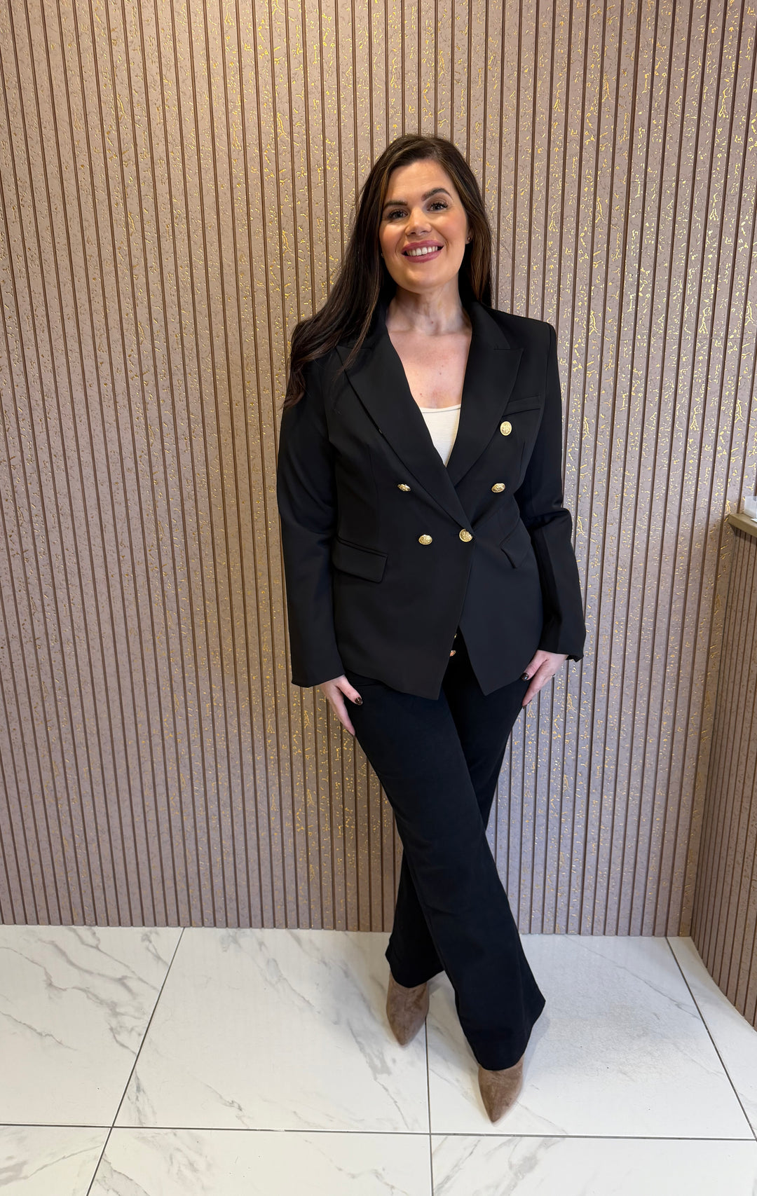 Alena Black Gold Button Double Breasted Blazer