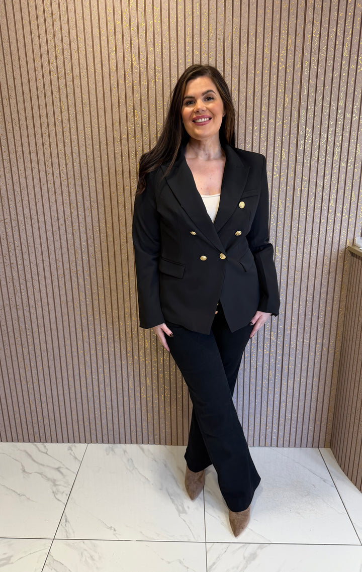 Alena Black Gold Button Double Breasted Blazer