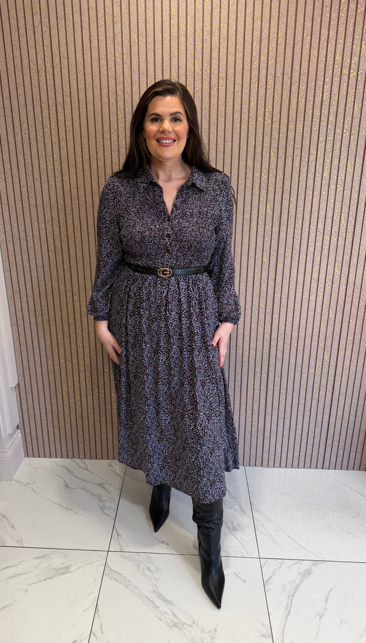 Lydia Long Sleeve Chocolate Print Midi Dress