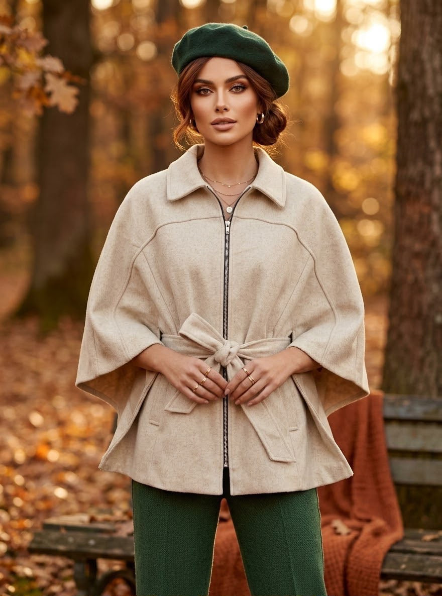 Catrina Cream Tie Belt Cape