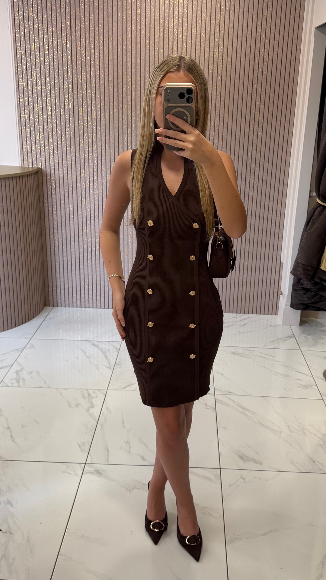 Clarissa Chocolate Knit Button Dress