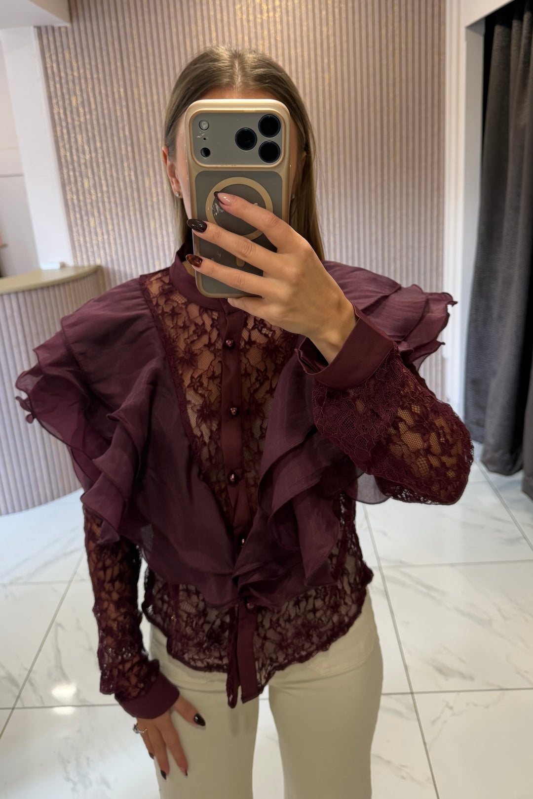 Bria Plum/Berry Lace Ruffle Blouse