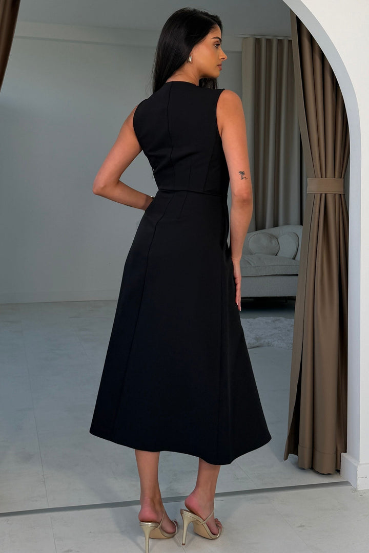 Hazel Black Tailored Midi Dress
