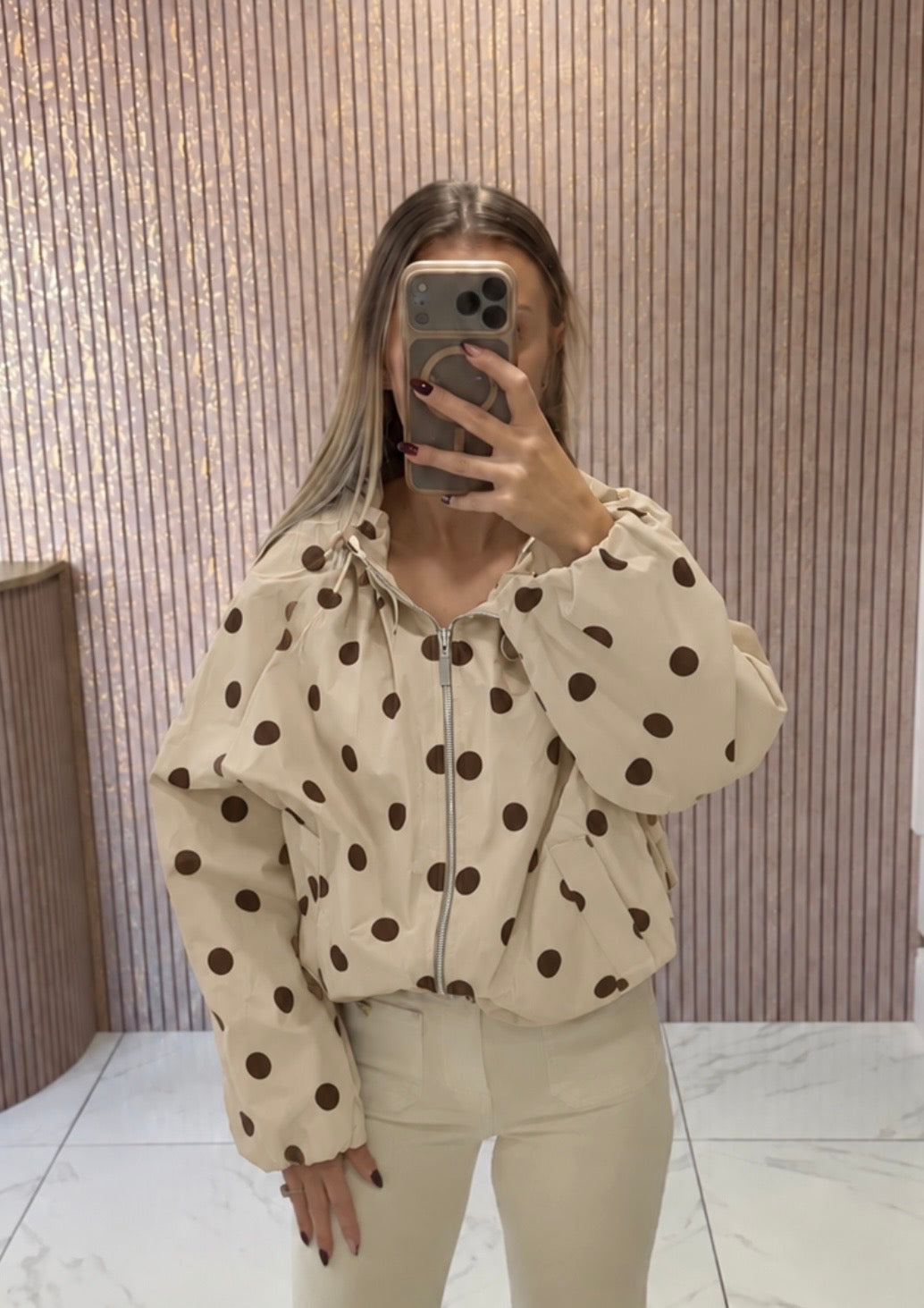 Darla Beige Polka Dot Lightweight Jacket