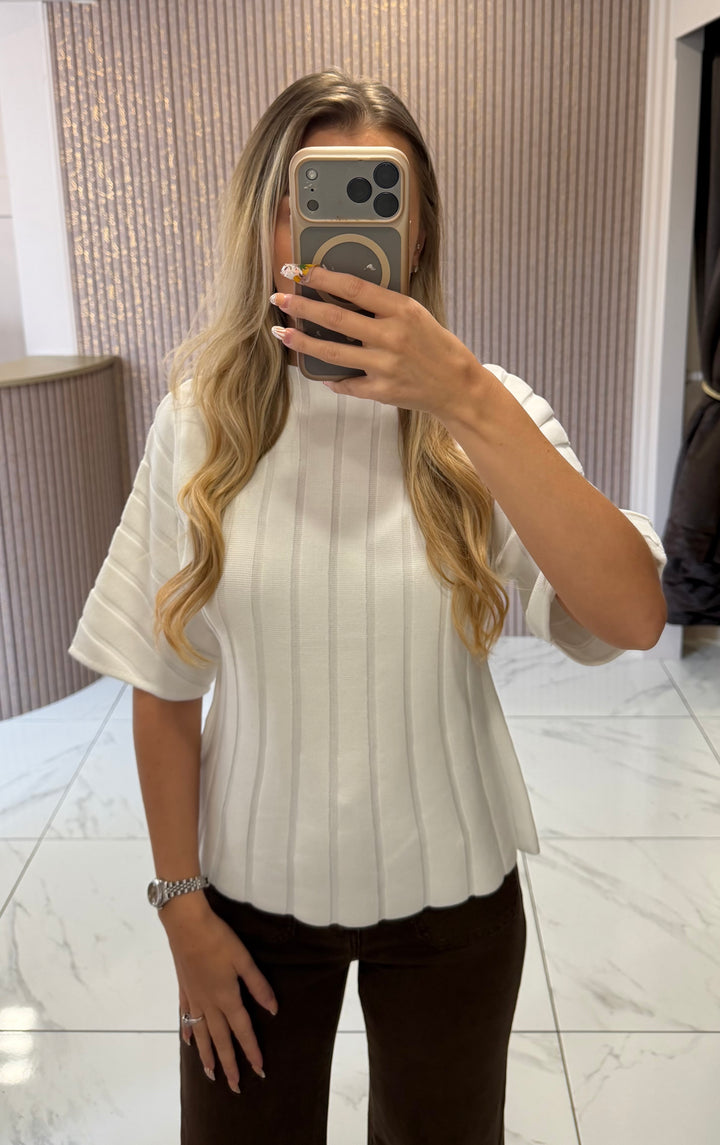 Maisie Cream Rib Knit Peplum Hem Top