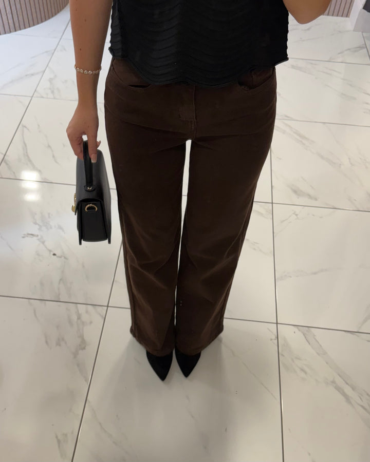 Beth Chocolate High Waist Wide Leg Jeans