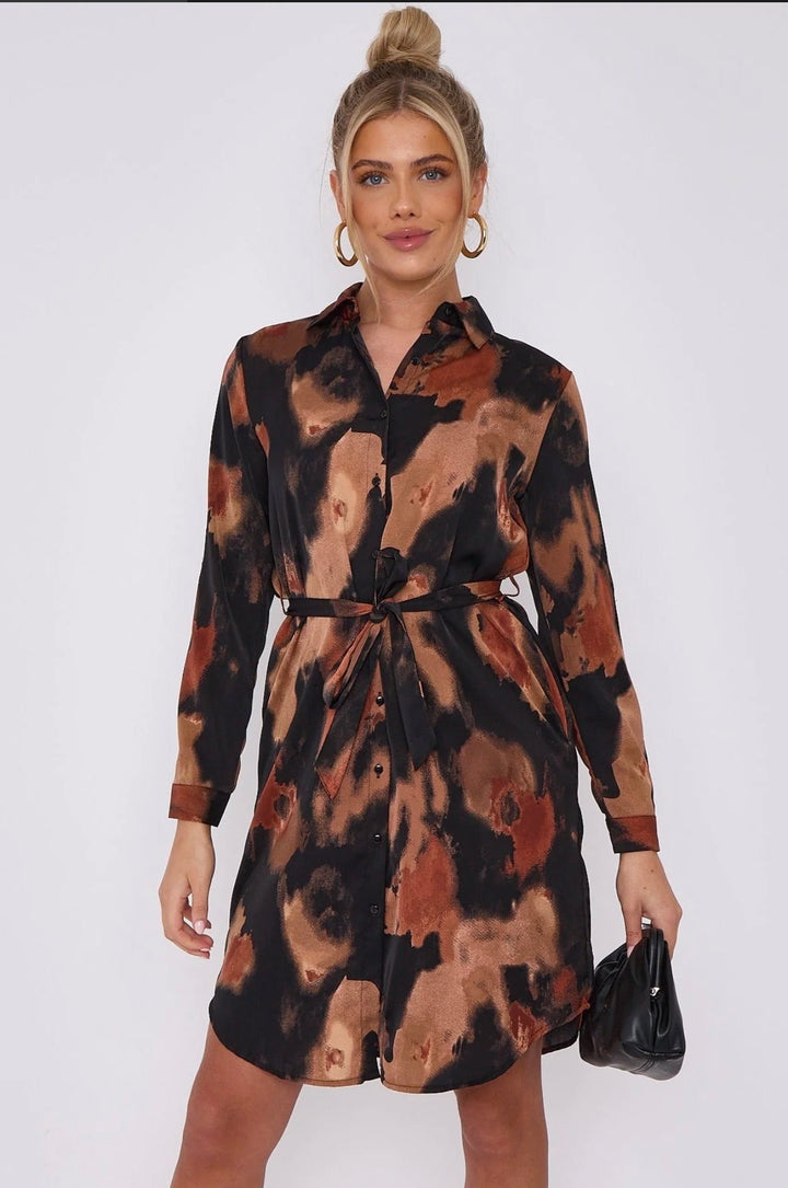 Wren Abstract Print Belted Shirt Dress