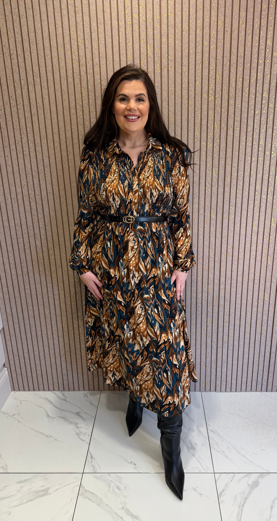 Karly Abstract Print Shirred Dress
