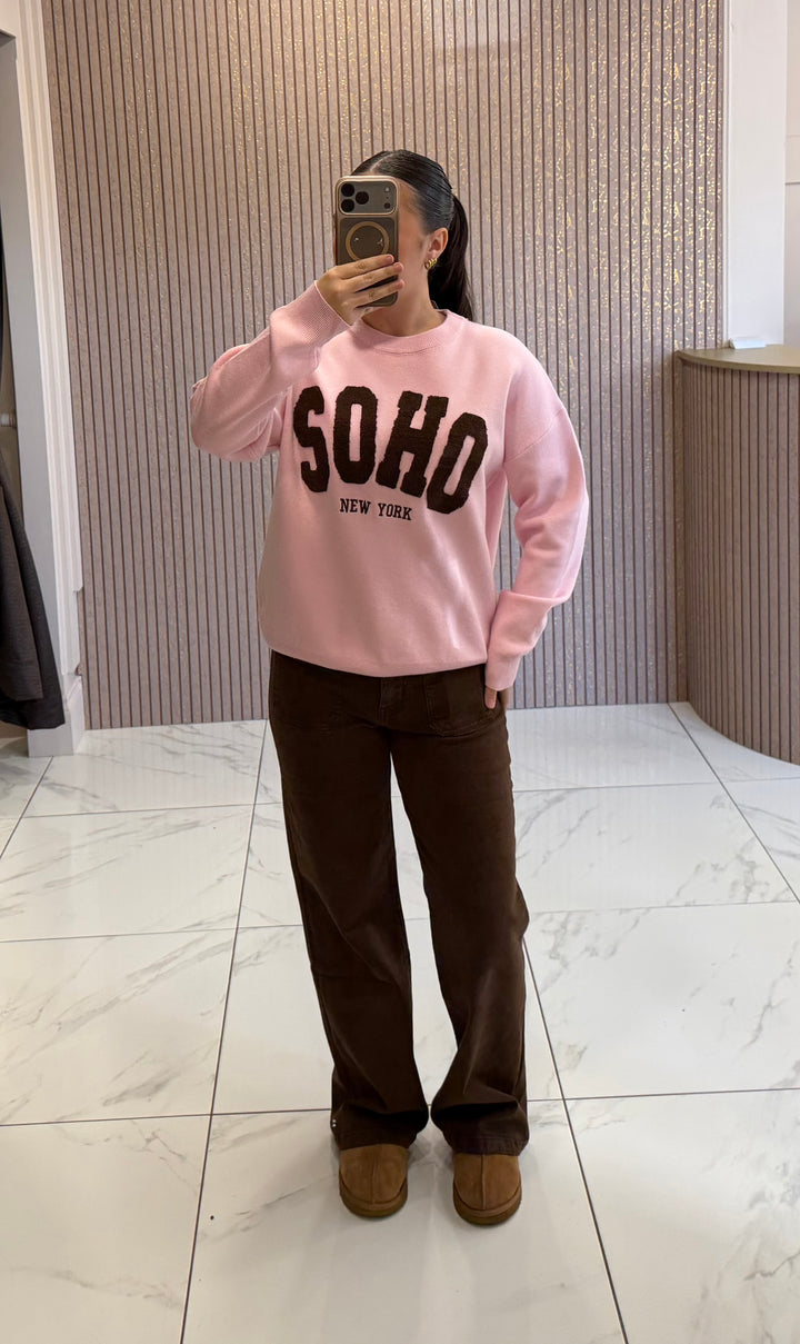SOHO New York Pink &amp; Chocolate Knit Jumper