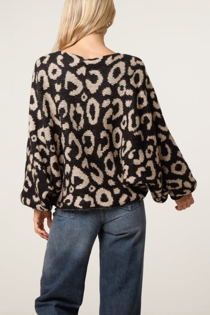 Leana Taupe Leopard Print Balloon Sleeve Jumper