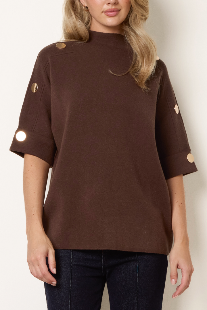 Amelia Chocolate 3/4 Sleeve Knit Top/Jumper