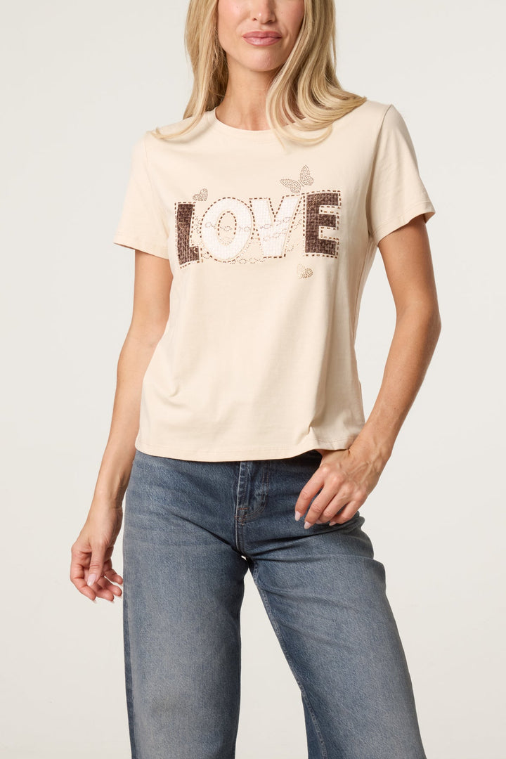 Love Printed &amp; Embellished T-Shirt/Top