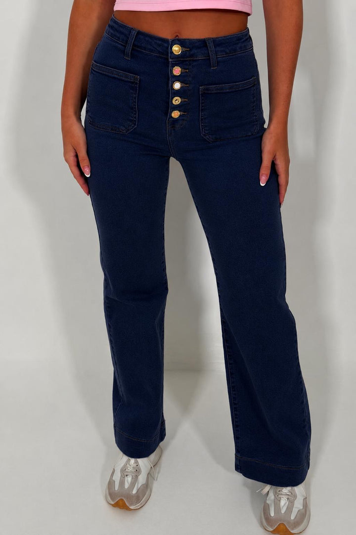 Edi Navy Blue Button Front Jeans