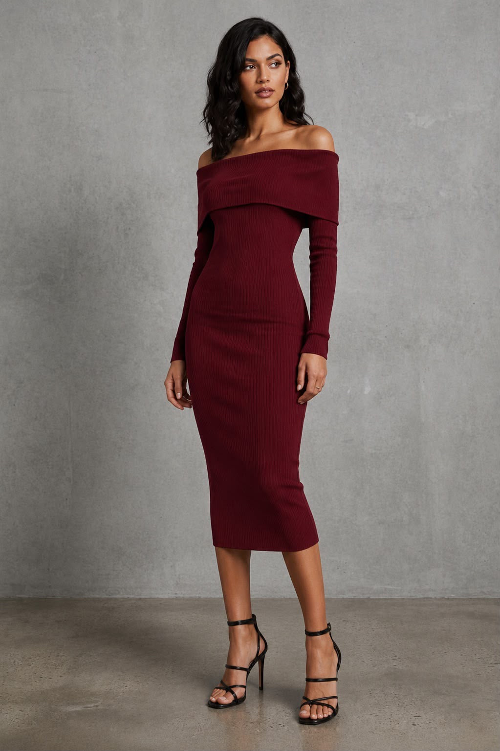 Bonnie Wine Bardot Knit Dress
