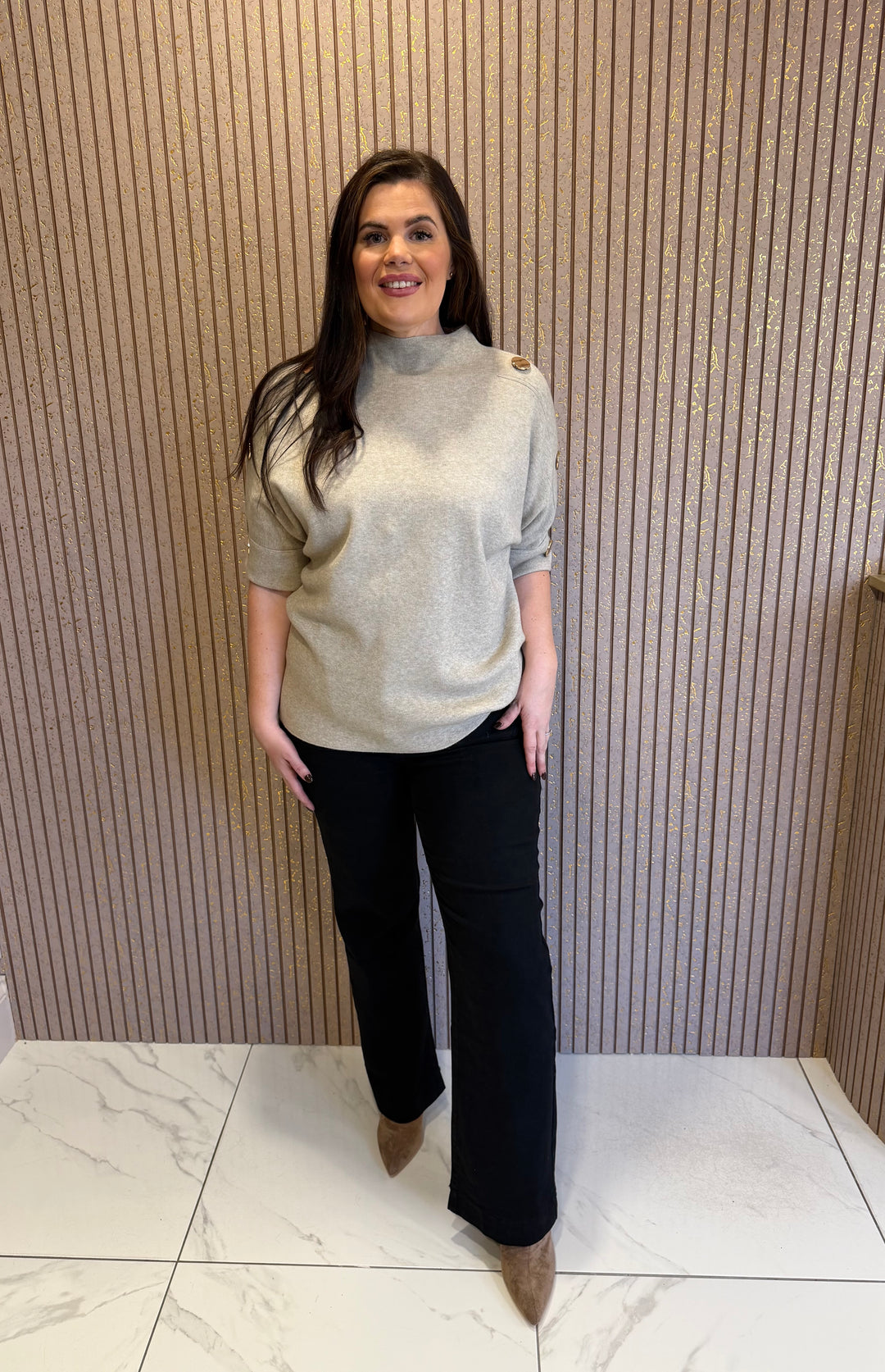 Amelia Beige 3/4 Sleeve Knit Top/Jumper