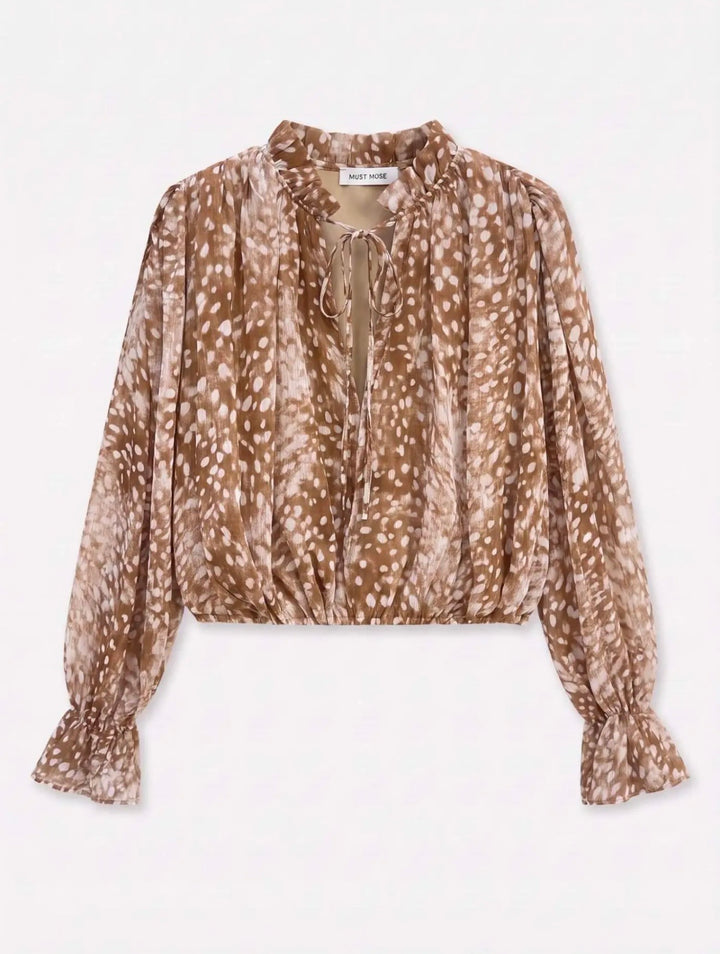 Ada Tan Deer Print Puffball Blouse
