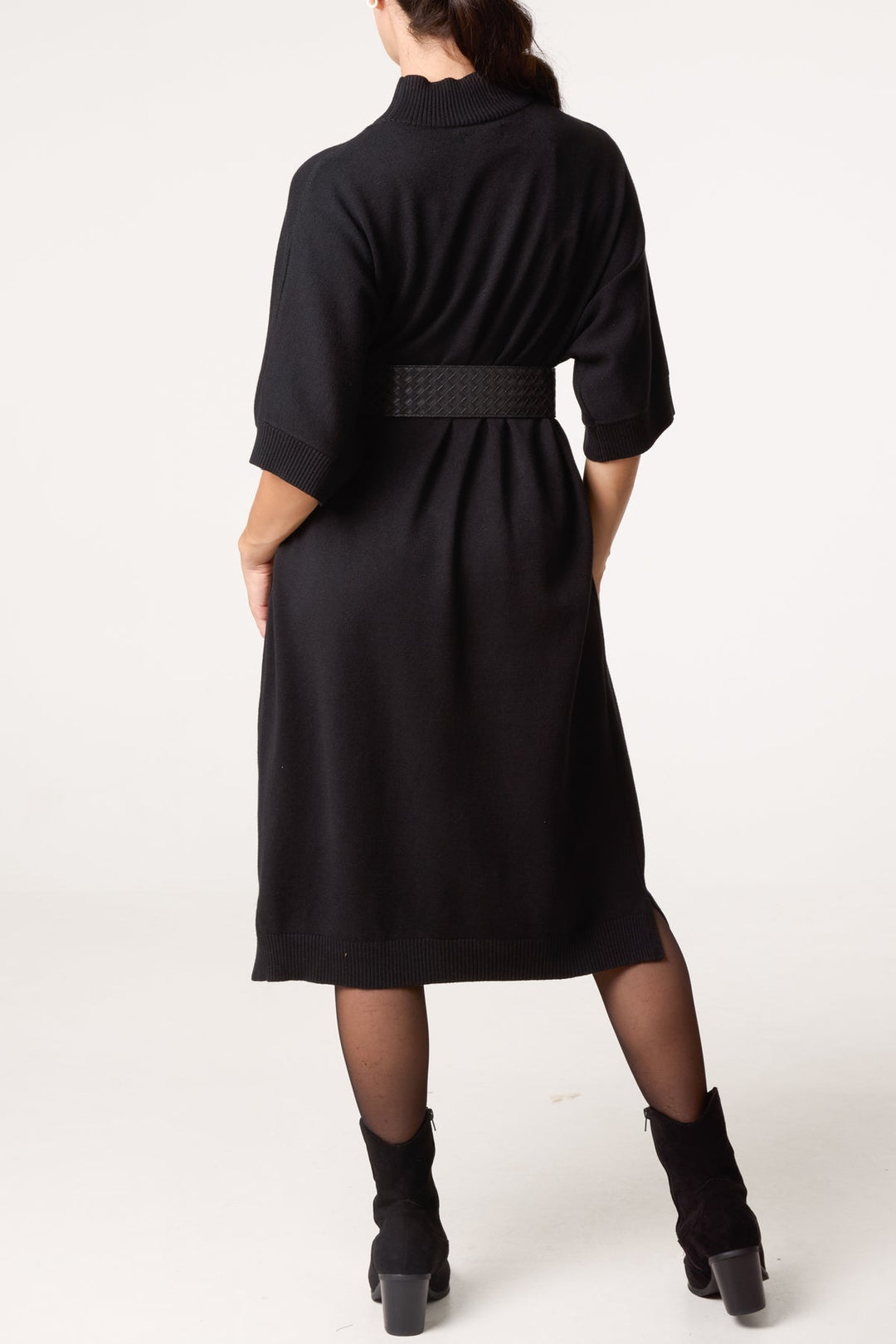 Carly Black Belted Knit Dress
