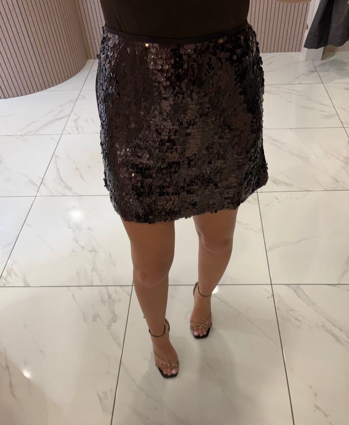 Minnie Chocolate Sequin Embellished Skirt
