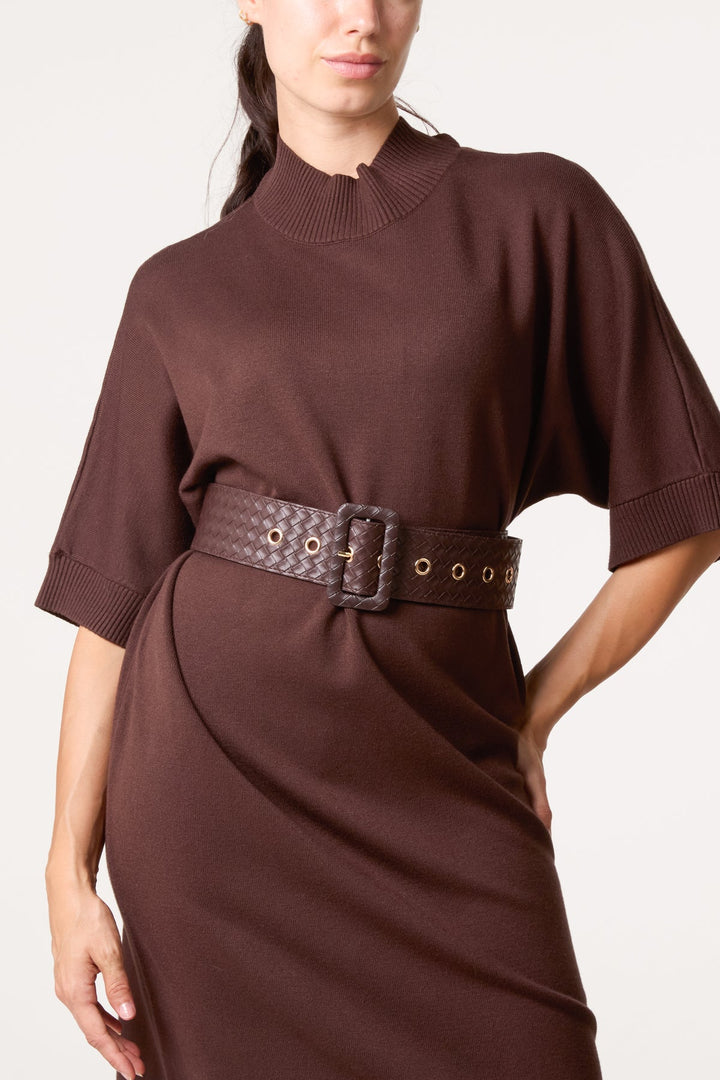Carly Chocolate Belted Knit Dress
