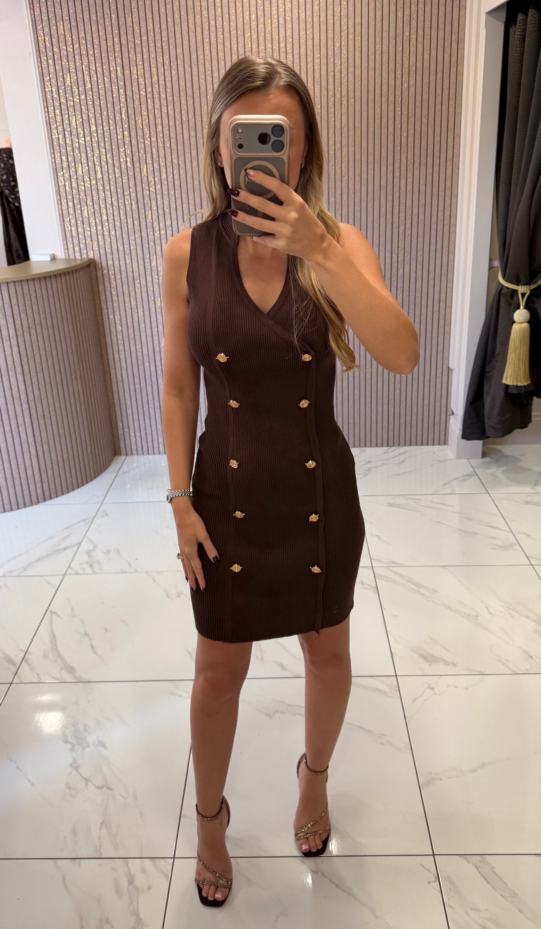 Clarissa Chocolate Knit Button Dress