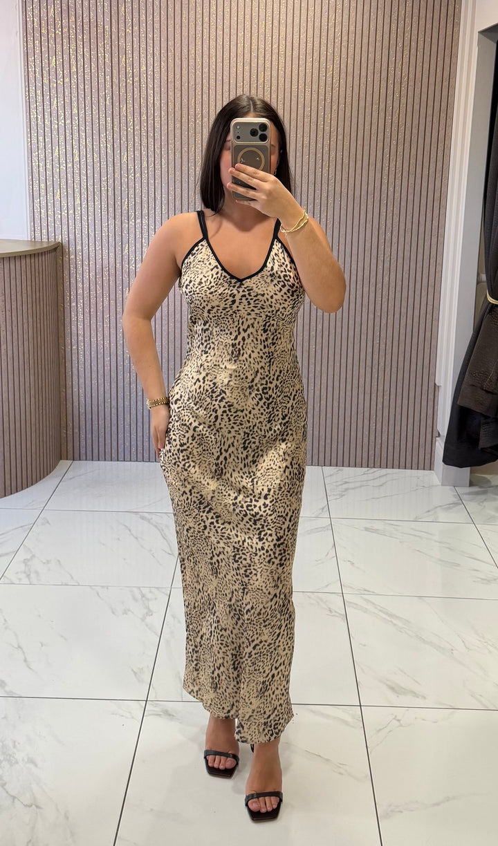 Phoebe Leopard Print Satin Slip Dress