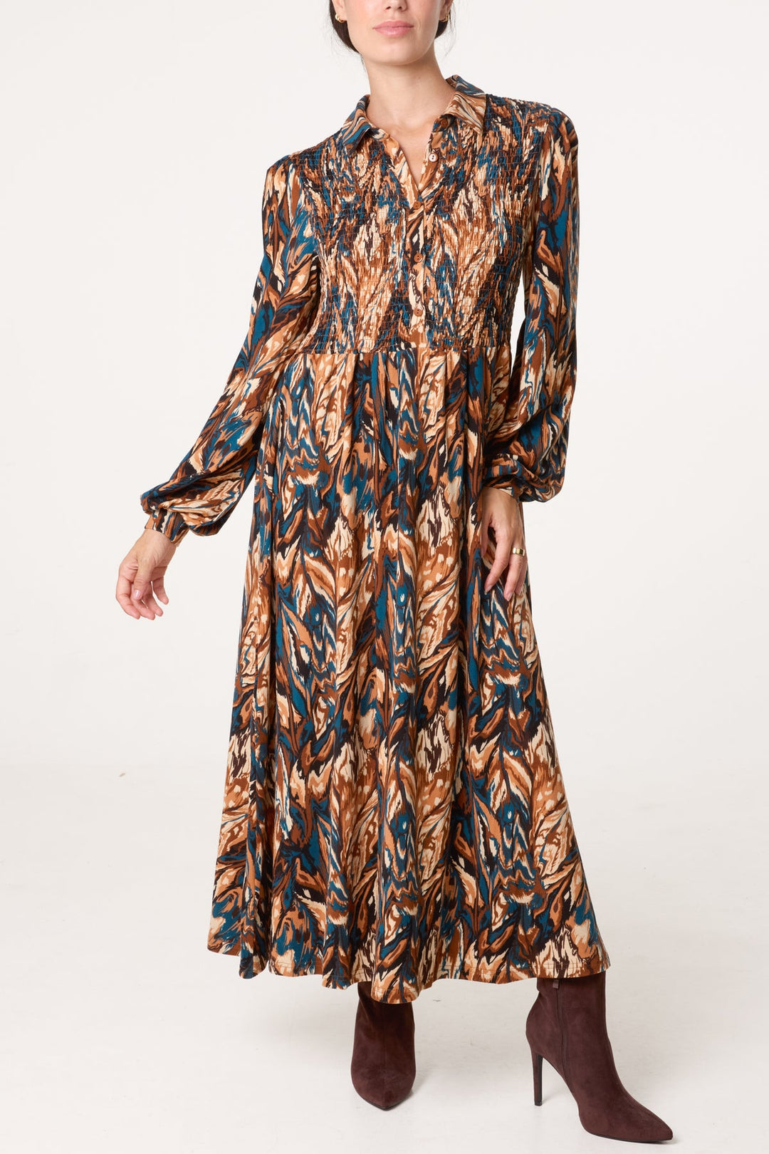 Karly Abstract Print Shirred Dress