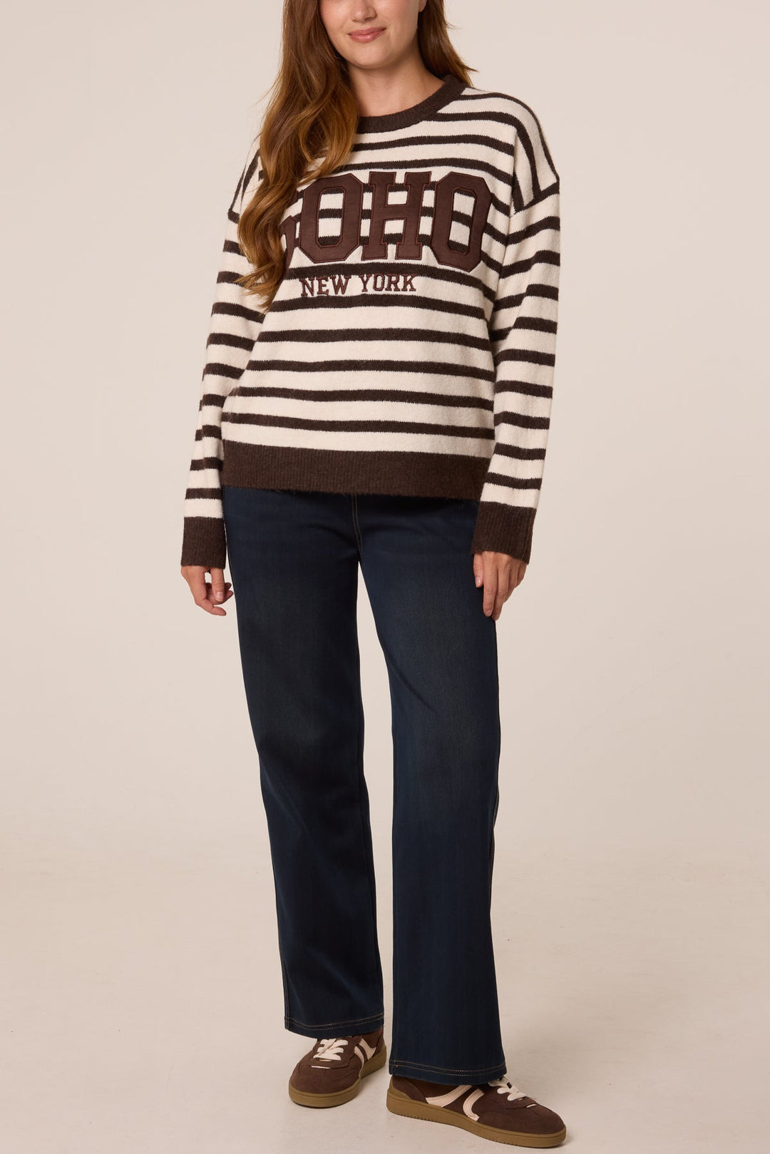SOHO Striped Knit Chocolate &amp; Cream Jumper