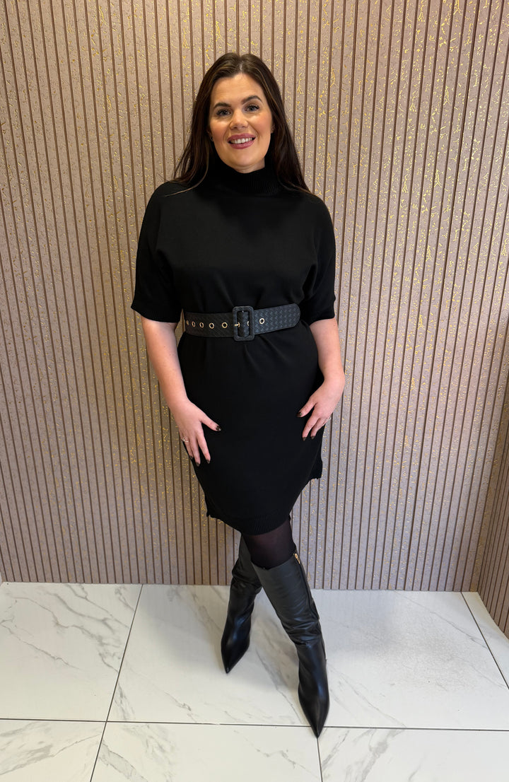 Carly Black Belted Knit Dress