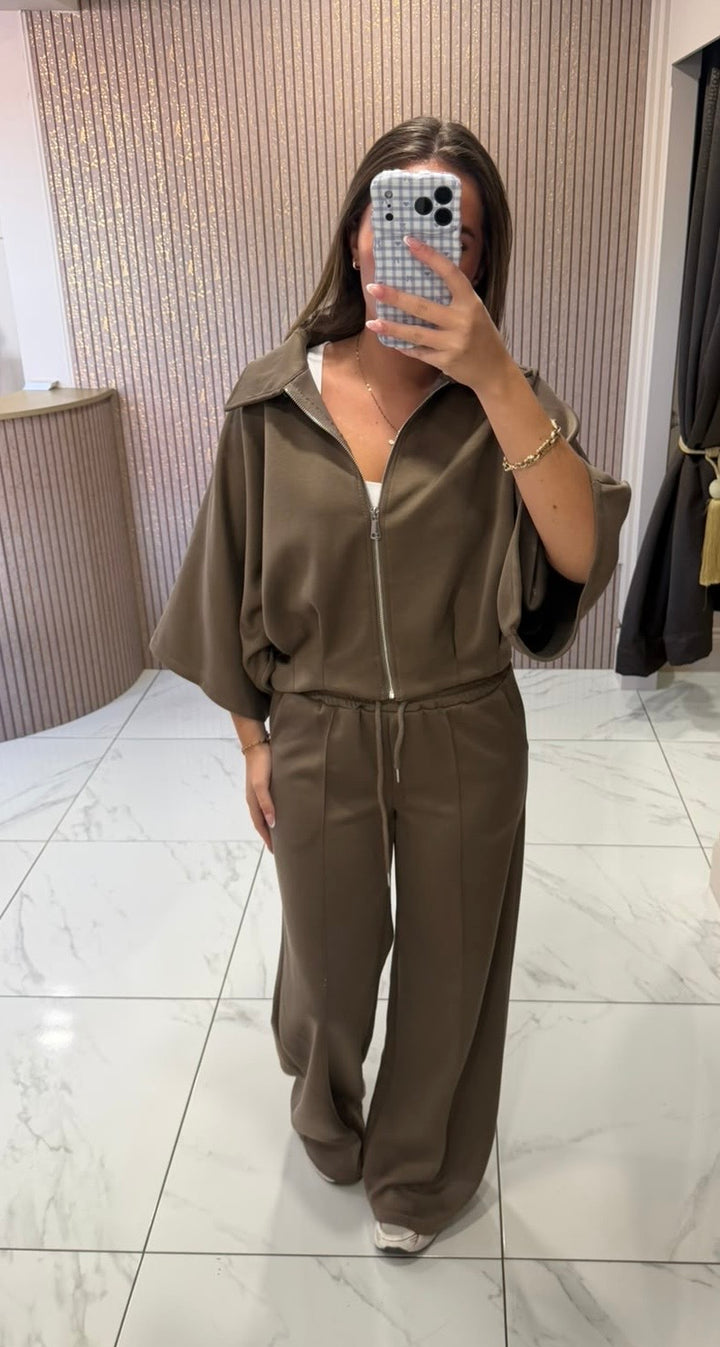 Orla Taupe Zip Jacket &amp; Trousers Lounge Set/Co-ord