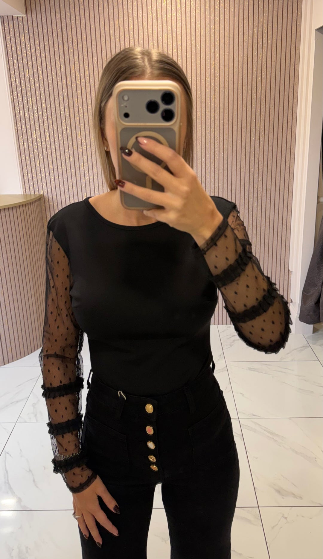 Priya Polka Dot Sleeve Black Bodysuit