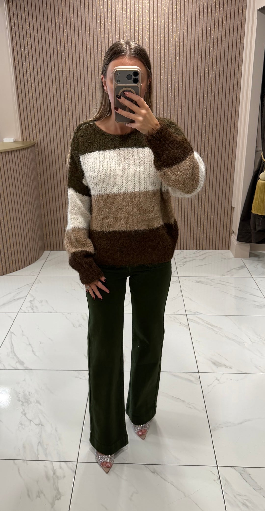 Edith Khaki Button Front Jeans