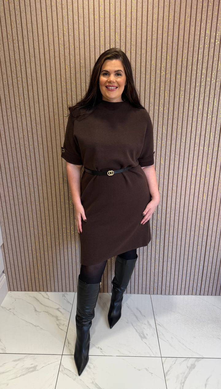 Jess Chocolate Belted Knit Dress