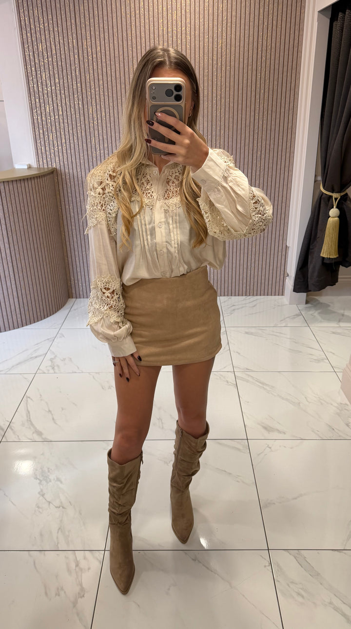 Luna Beige Faux Suede Skort