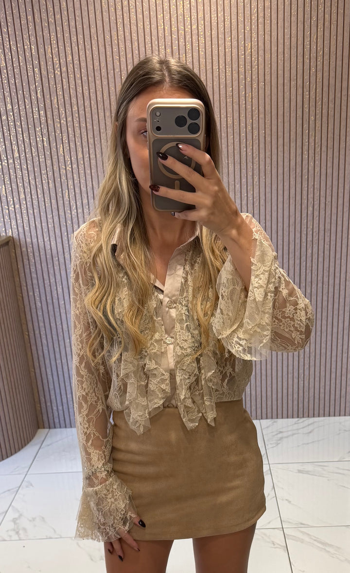 Luna Beige Faux Suede Skort