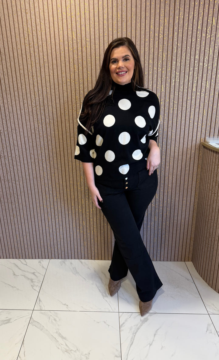 Florence Black &amp; Cream Polka Dot Knit Top/Jumper
