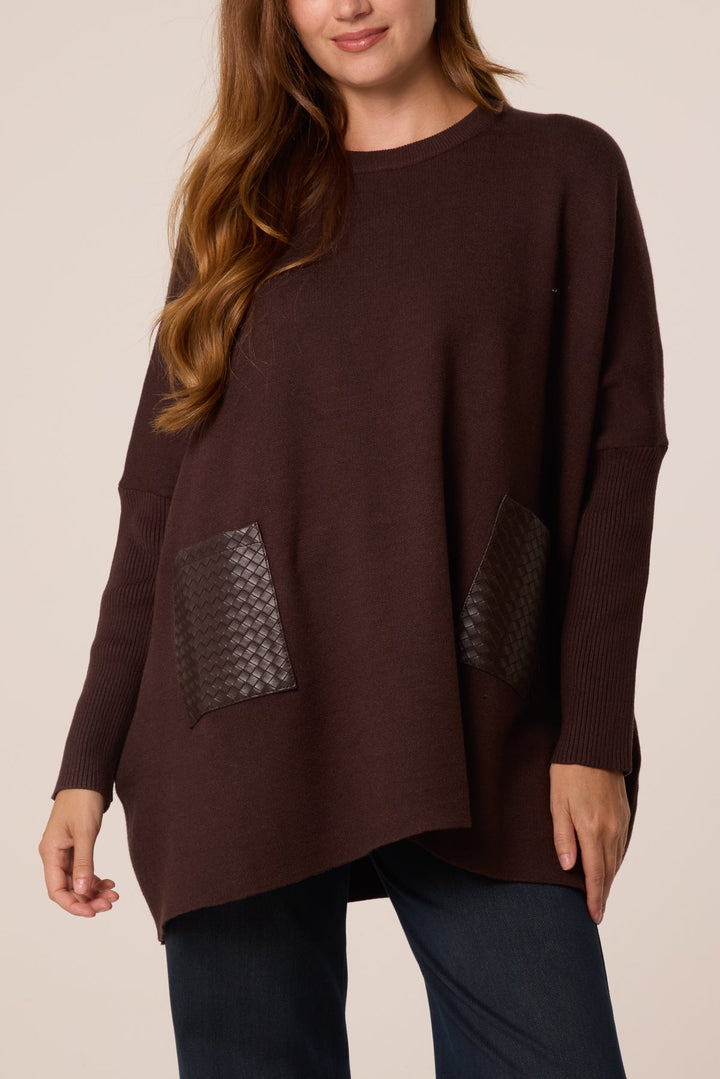 Blossom Brown PU Textured Pocket Jumper