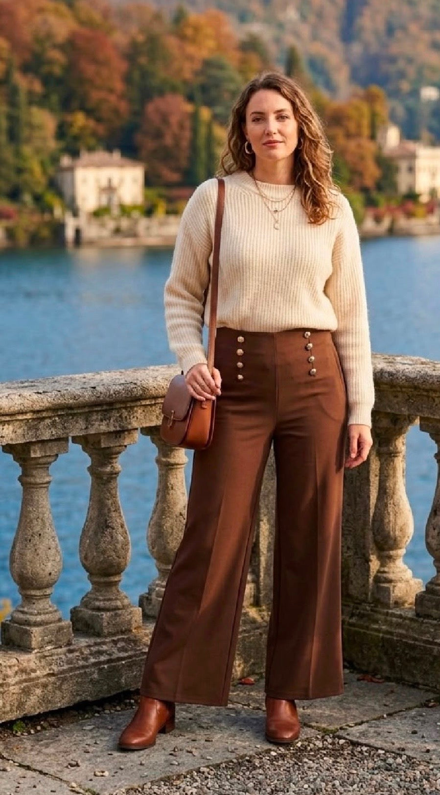 Quinn Chocolate Scuba Button Front Trousers