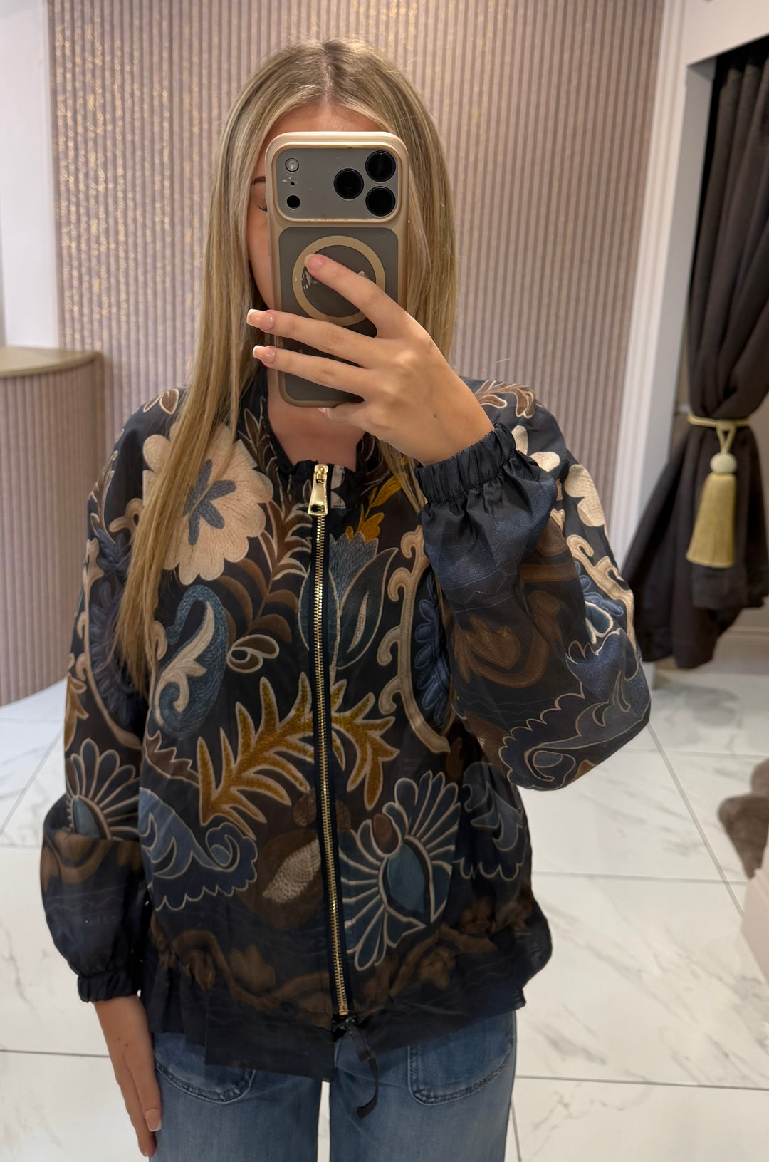 Chrissie Navy Print Lightweight Jacket