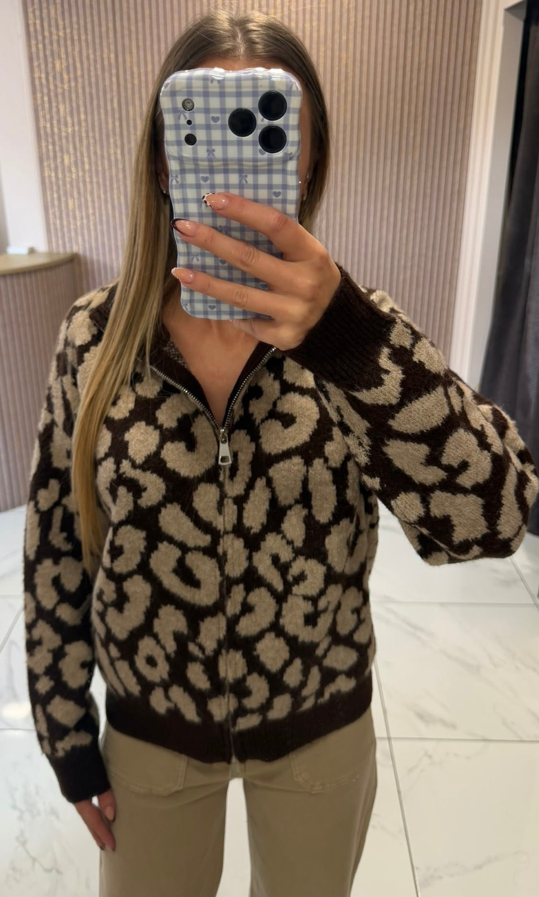 Aurora Chocolate Leopard Print Zip Up Cardigan