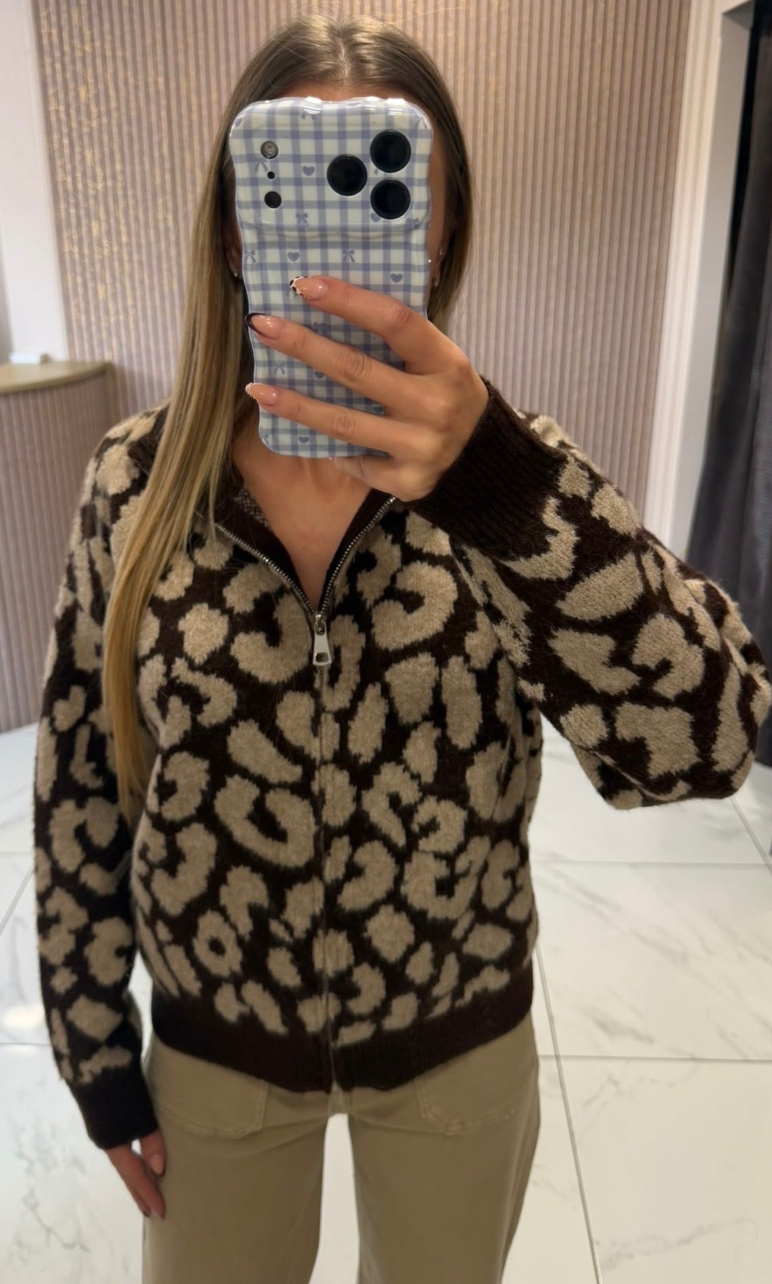 Aurora Chocolate Leopard Print Zip Up Cardigan