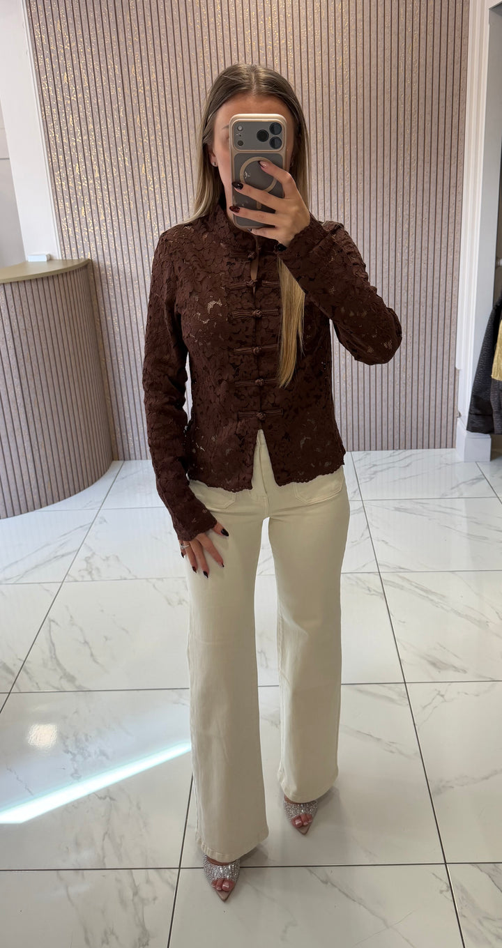 Lana Oriental Lace Chocolate Top/Blouse