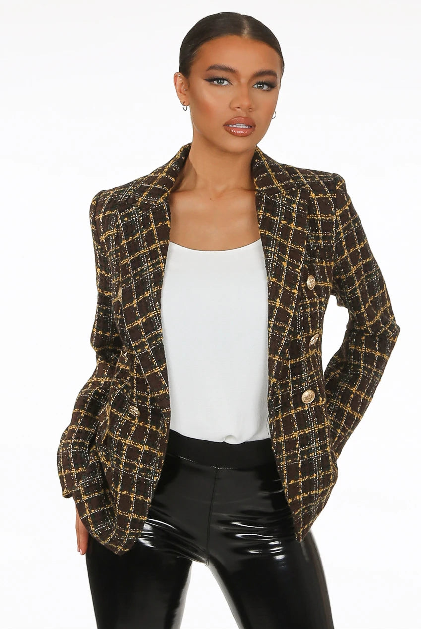 Carla Black &amp; Gold Tweed Blazer With Gold Buttons