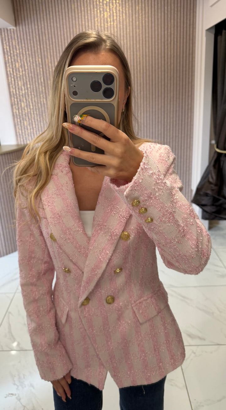 Darcy Pink Double Breasted Tweed Blazer
