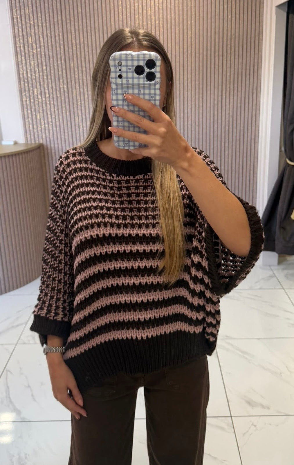 Lucy Pink &amp; Chocolate Knit Jumper/Top