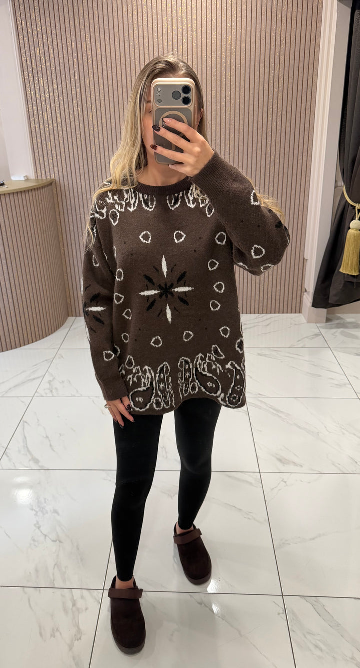 Patty Paisley Chocolate Oversized Jumper
