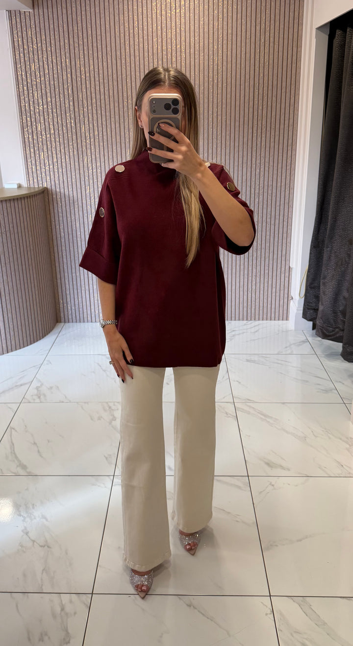 Amelia Burgundy 3/4 Sleeve Knit Top/Jumper