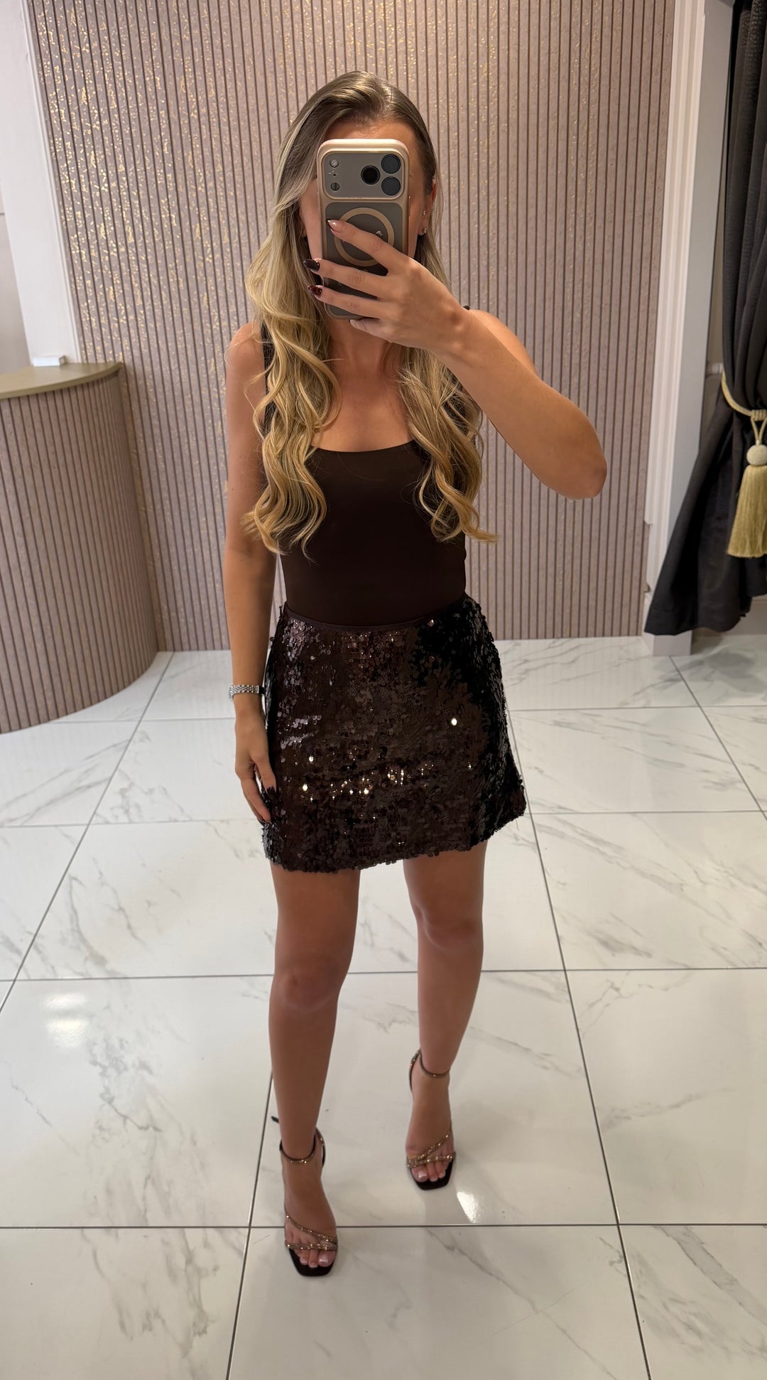 Minnie Chocolate Sequin Embellished Skirt